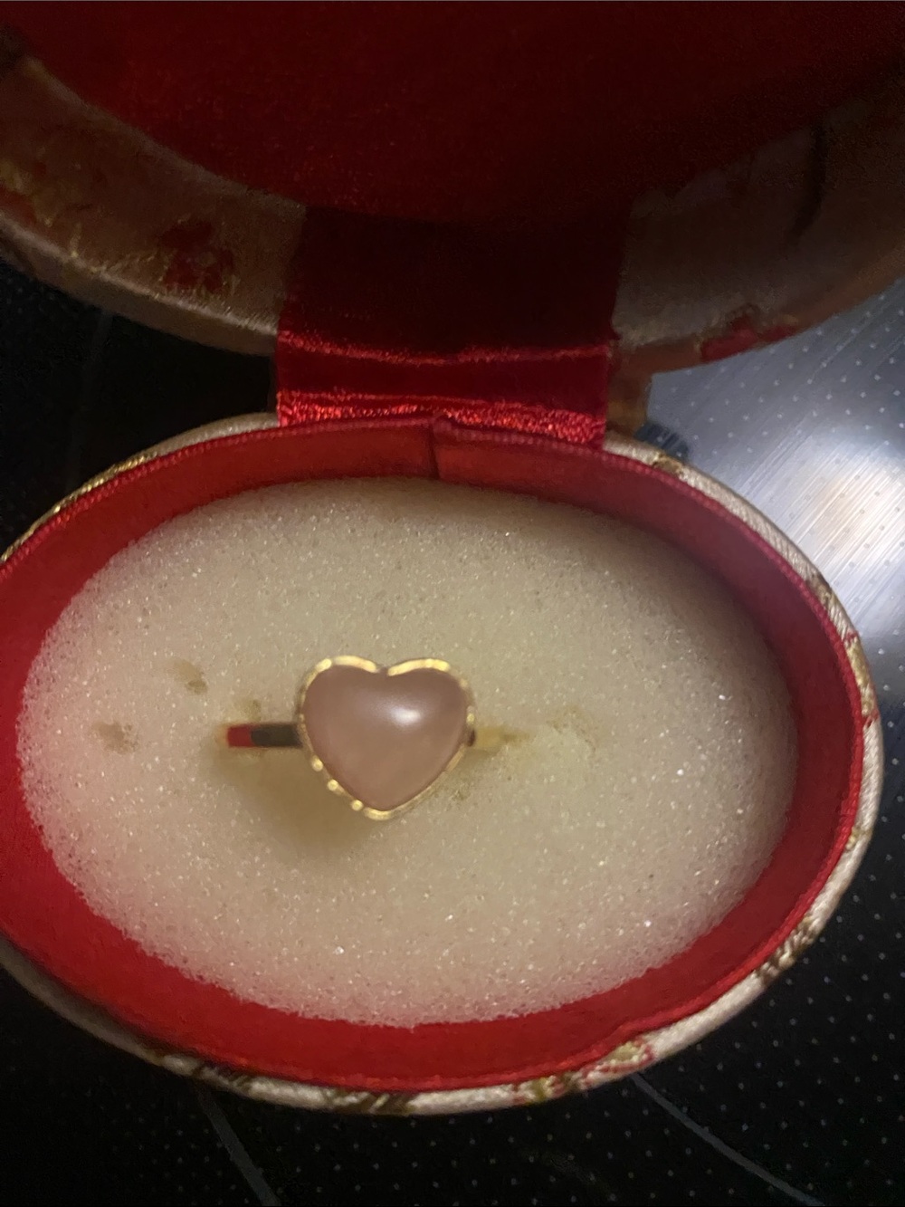 Coach Gold-Tone Ring with Pink Heart Cabochon